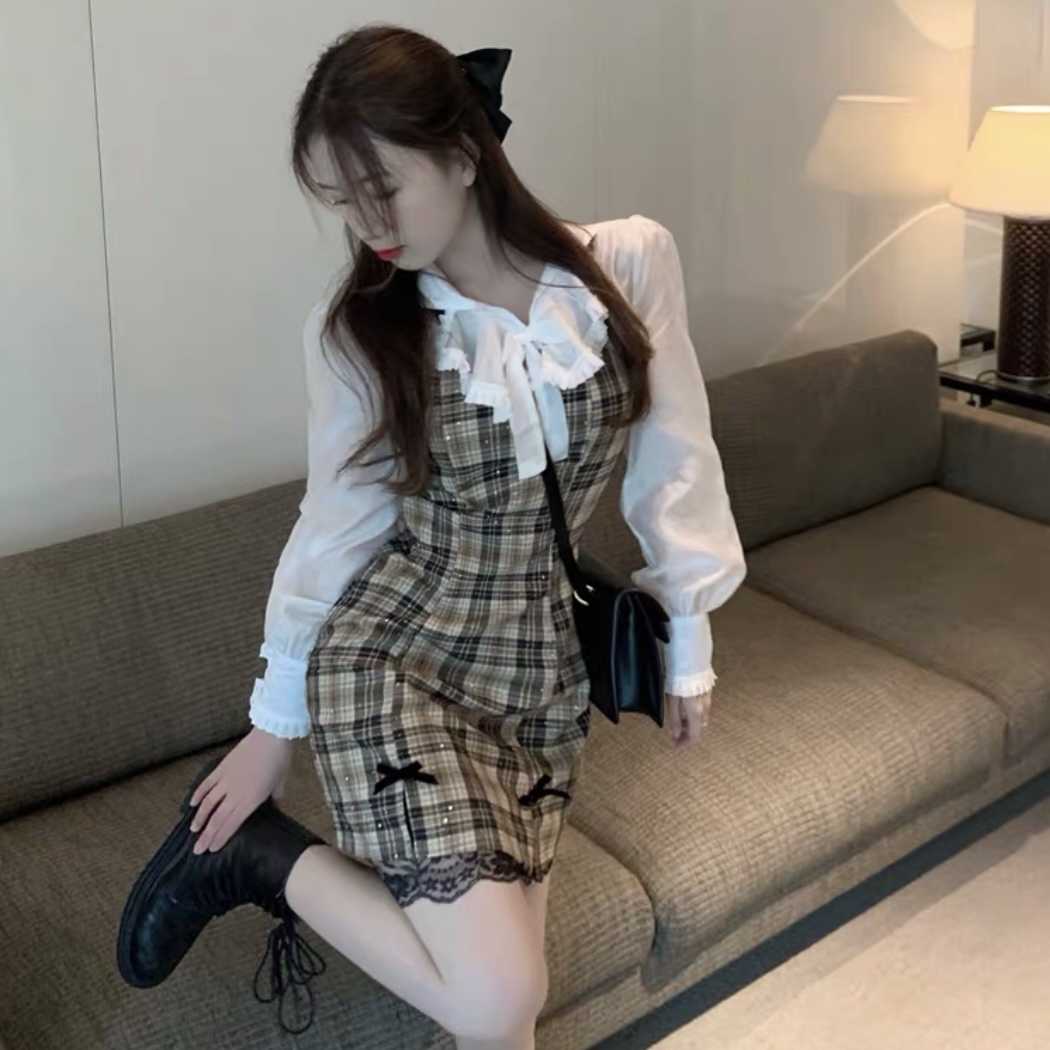 チェック柄サスペンダーワンピース K0095 Kaitlyn