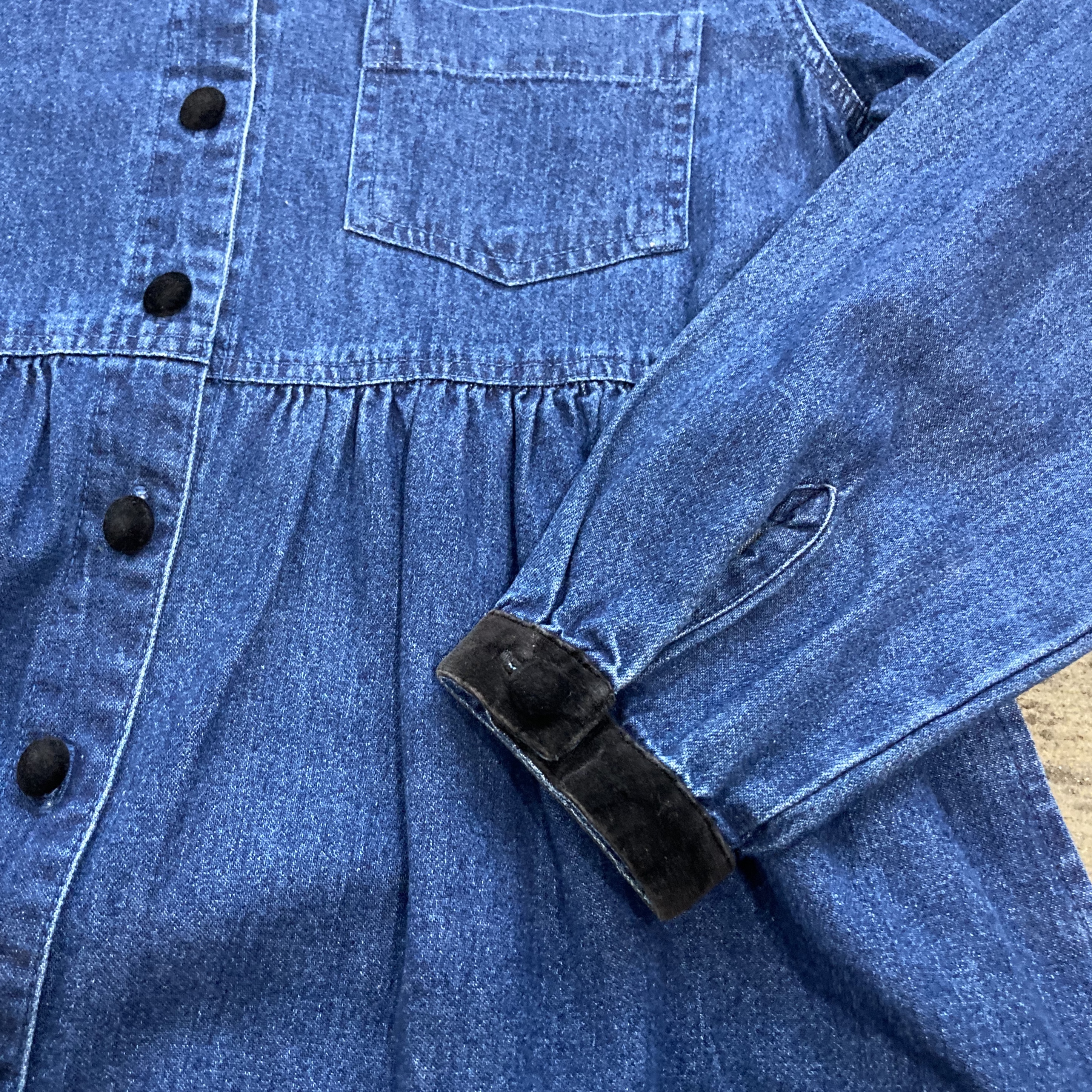 90s Denim One Piece 1990年代 レディース デニムワンピース ベロア切替 古着 Vintage ヴィンテージ ビンテージ Ozziestore