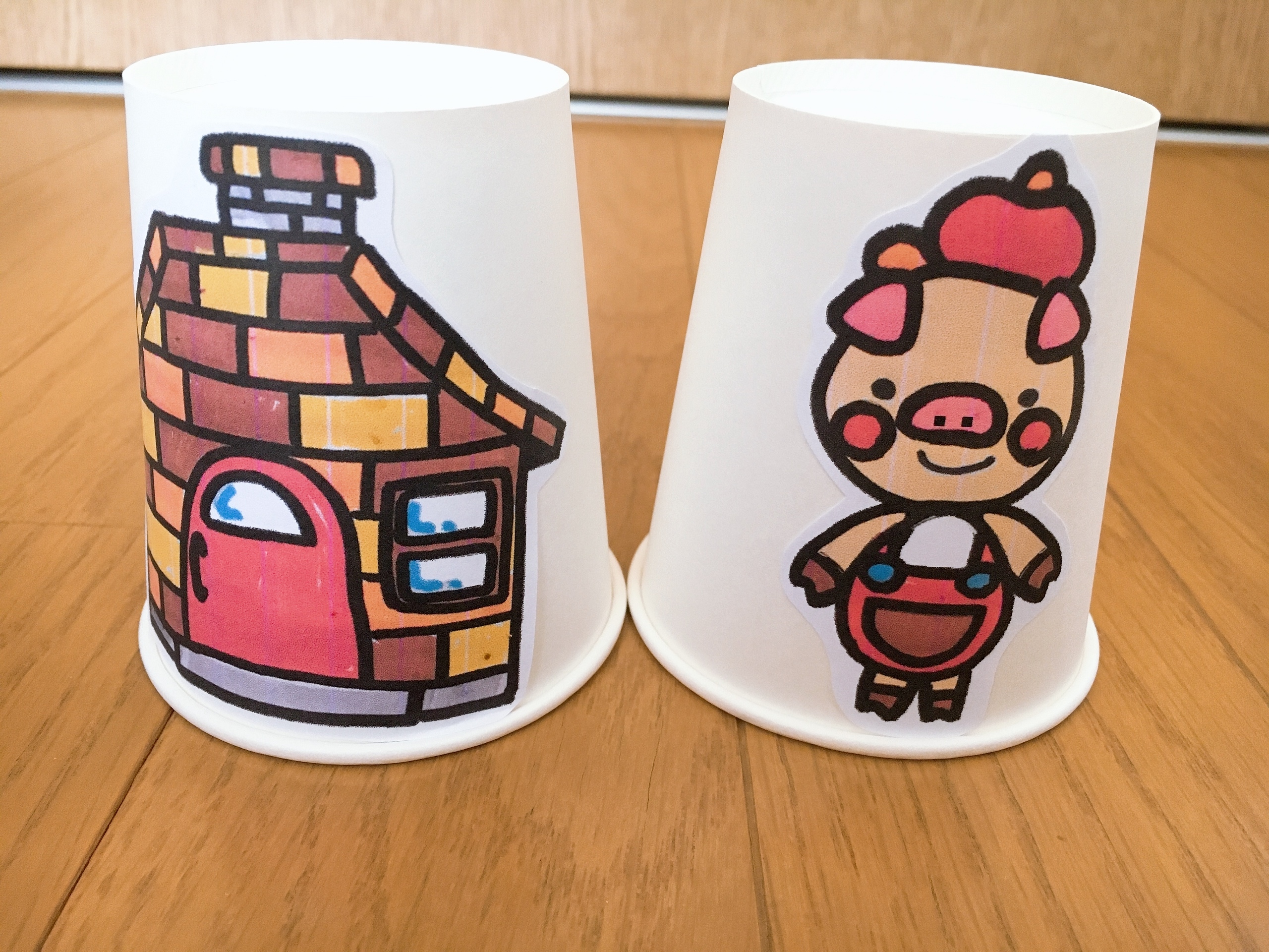 3匹のこぶた紙コップシアター パネルシアター ペープサート 保育教材 Emicoco