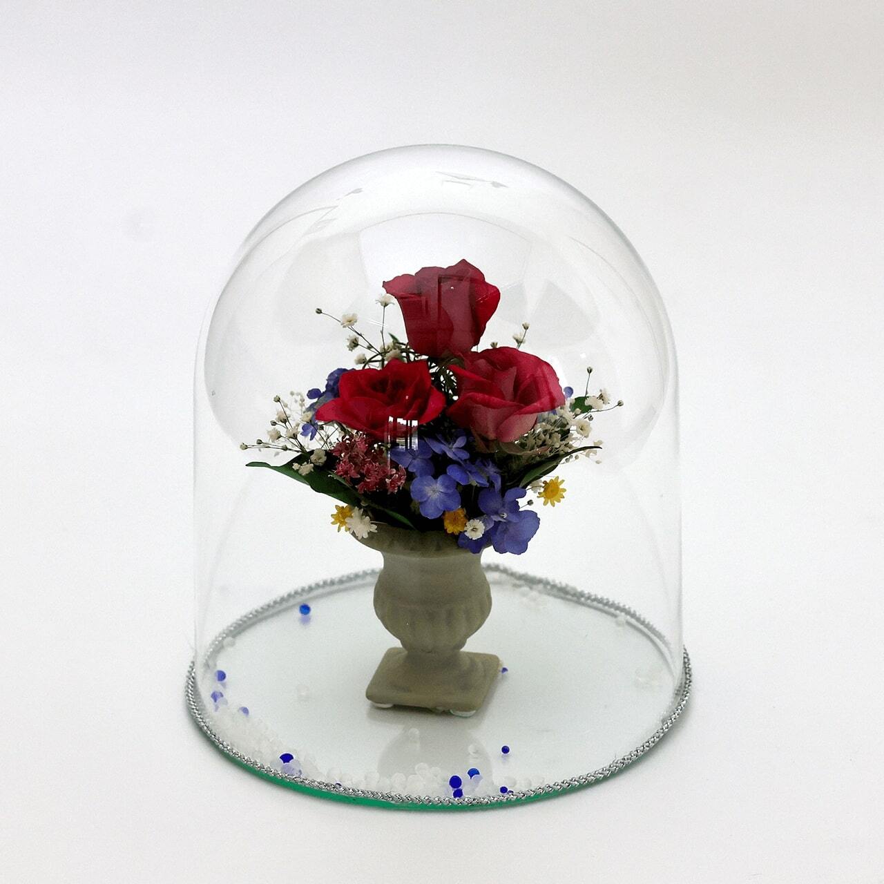 ボトルフラワー 赤バラ ドライフラワー ドーム型ガラス製 66 ハッピーフルール花工房 ボトルフラワー作成 販売