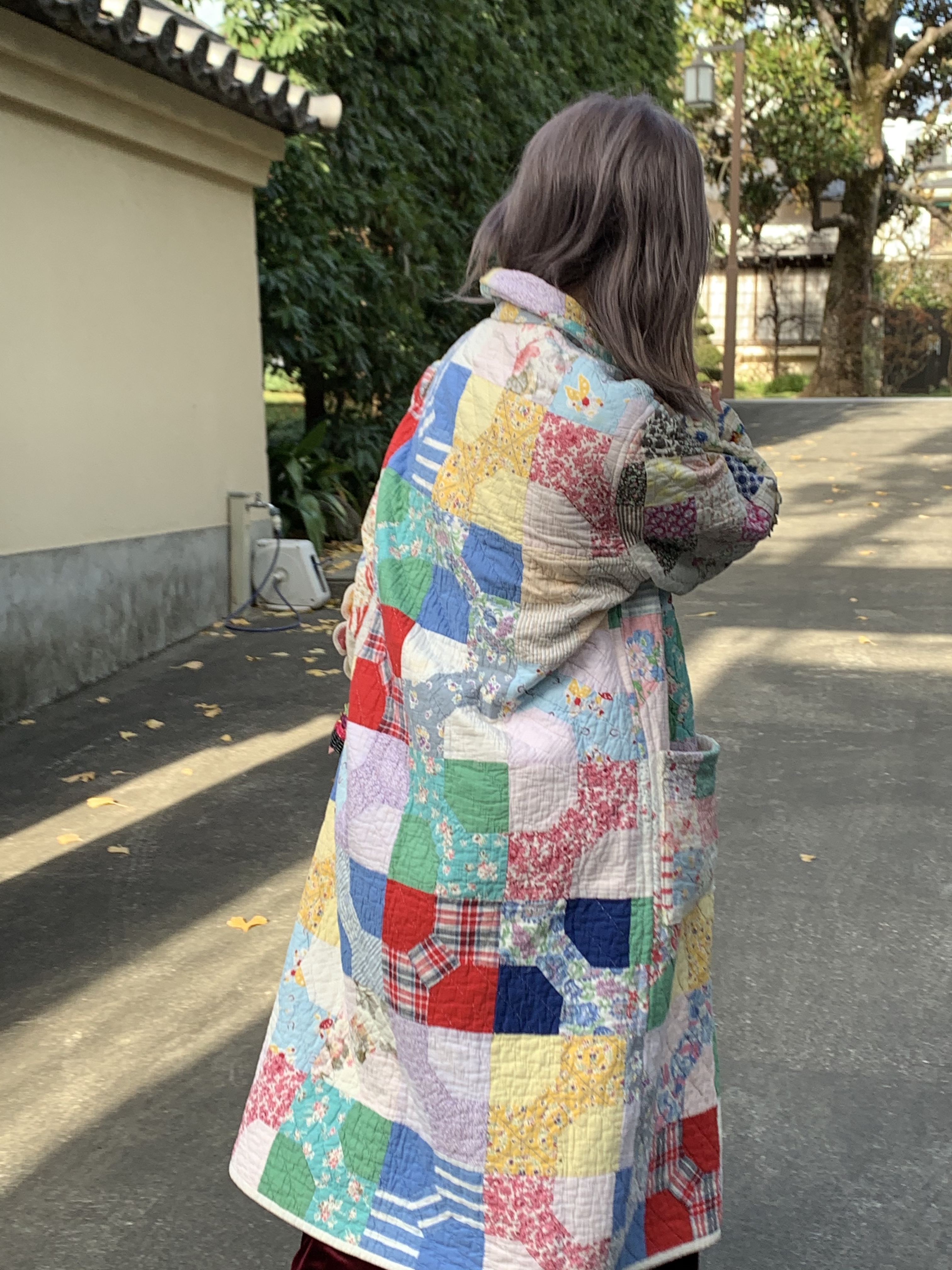 パッチワークキルトコート ロング丈 2枚のキルトを使いました オトシマエ