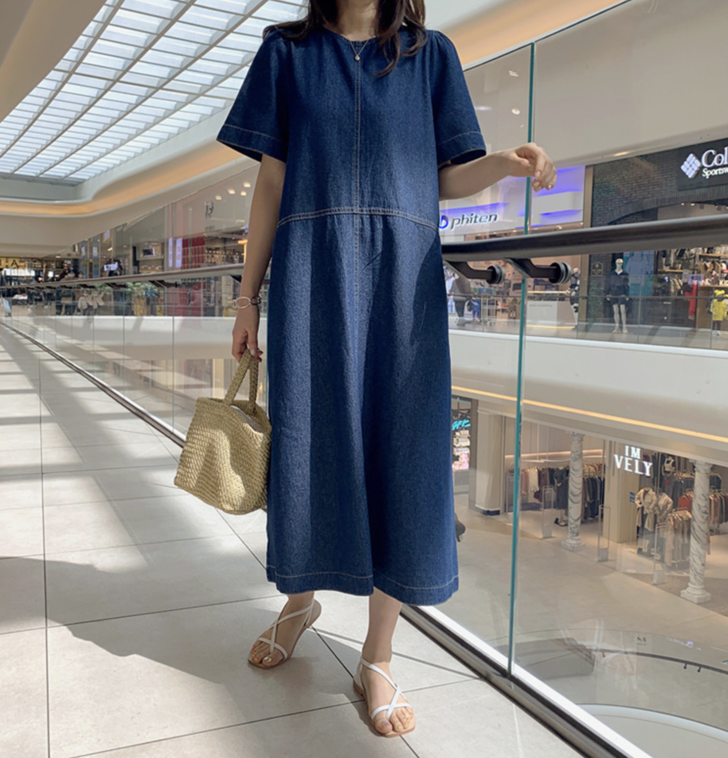 バックポケット半袖デニムラフワンピース ２色展開 Mirror Me