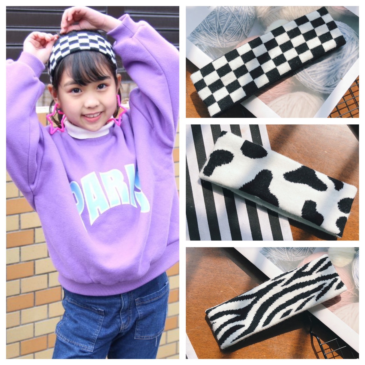 即納 3タイプ ヘアアクセサリー ヘアバンド バンダナ カモフラージュ チェッカー ゼブラ A Dear Child