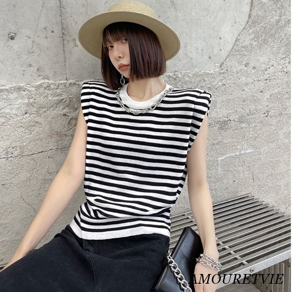 Tシャツ カットソー ボーダー 夏 コーデ 半袖 カジュアル モダン モード 2115 Amouretvie モレヴィ