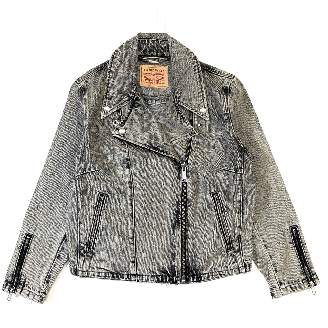 Levi S リーバイス デニムライダースジャケット レディースl 古着 トラッカージャケット Gジャン ケミカルウォッシュ ブラック 黒 デニムジャケット Sa50 Cave 古着屋 公式 古着通販サイト