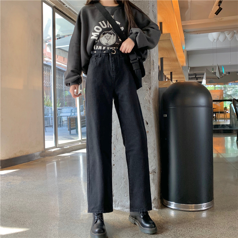 パンツ 黒のストレートデニムパンツ 秋 冬 ハイウエスト ワイドレッグパンツ野生でした ハイウェスト ブラック オータム 秋物 ウィンター 冬物 ワイドパンツ Ledy Go Round