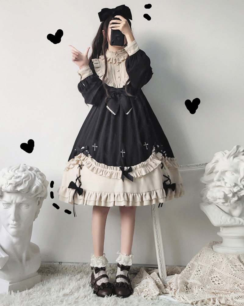 ゴシック ゴスロリ クラシカル ロリータ 長袖ワンピースドレス 甘カワ ダーク ブラックフォーマル ロリィタ りぼん フリル レース クラシカル パニエ カジュアル 送料無料 韓国レディース キッズファッション Londonbridge ロンドンブリッジ