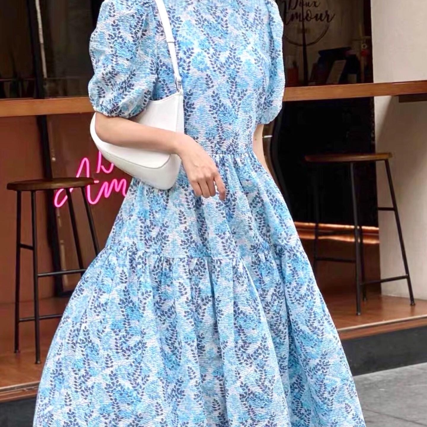 花柄刺繍モチーフワンピース ブルー グリーン ピンク Richesse