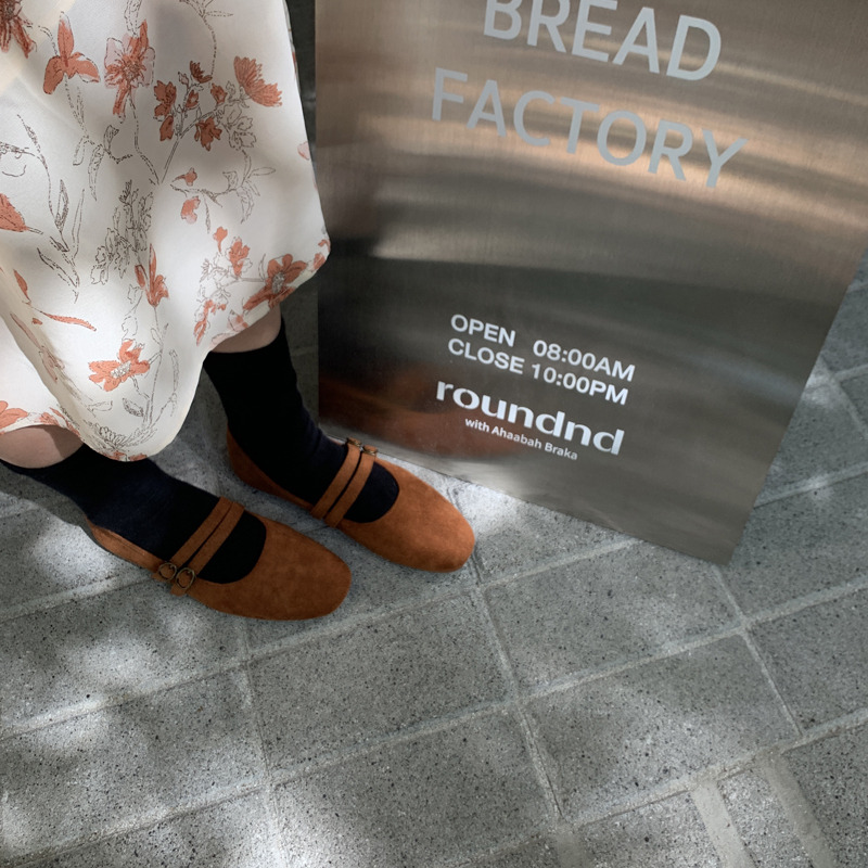 シューズ スクエアヘッドフラットシューズ 秋 冬 レトロ ペダルスエード フラットシューズ 靴 スウェード オータム 秋物 ウィンター 冬物 Ledy Go Round