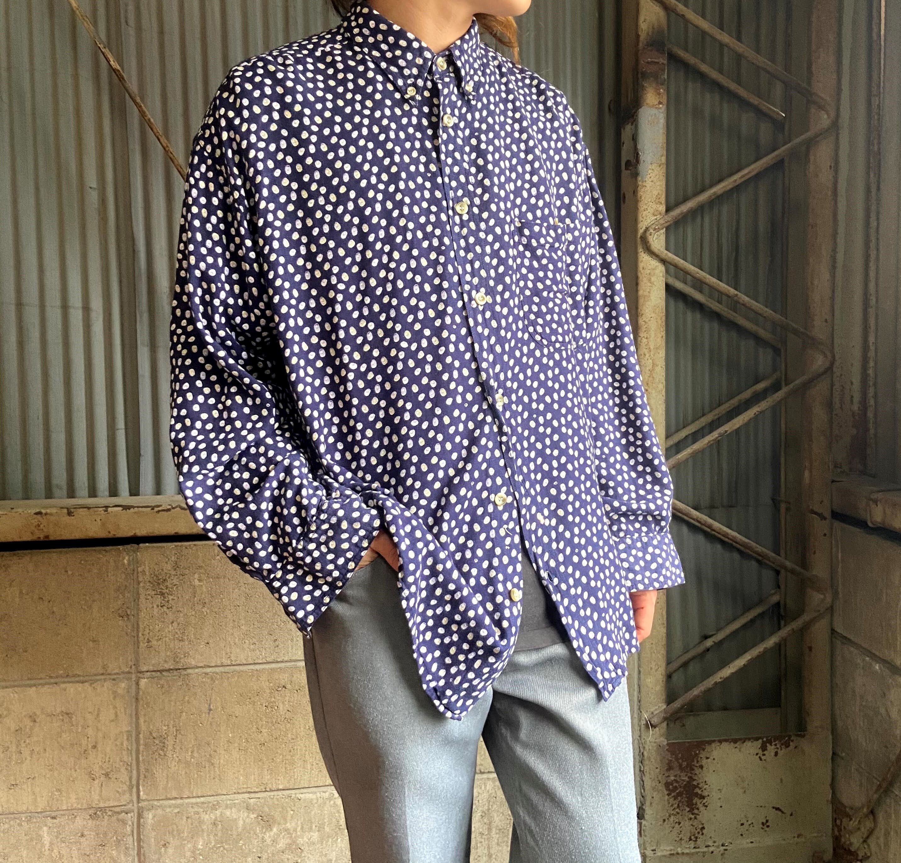 Canda ドット柄 長袖 レーヨン コットン 総柄シャツ メンズl ネイビー 紺色 古着 長袖シャツ All15 Cave 古着屋 公式 古着通販サイト 100時間限定all15 Off開催中