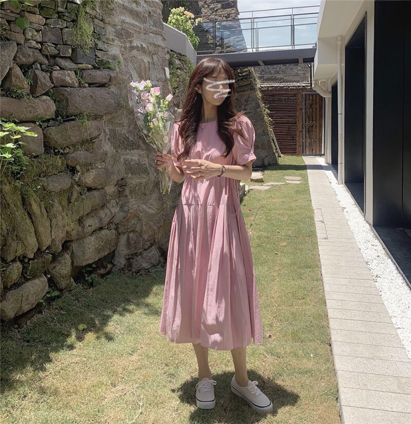 Mumuins 超可愛いピンクパフスリーブワンピース A0237 Mumuins