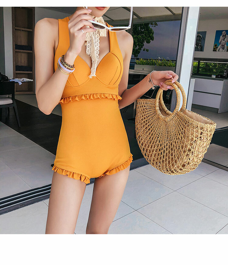 水着 韓国 ワンピース水着 フリル 体型カバー 無地 お洒落 エレガント リゾート 旅行 大人可愛い スリム トレンド 人気 新作 海 プール Me Too