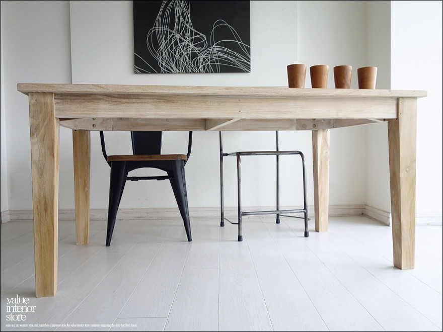 チーク総無垢材 ダイニングテーブルlnw 食卓テーブル 机 ナチュラルホワイト 手作り 銘木家具 シンプル 新品 角脚 150 90cm 送料無料 Valuestore