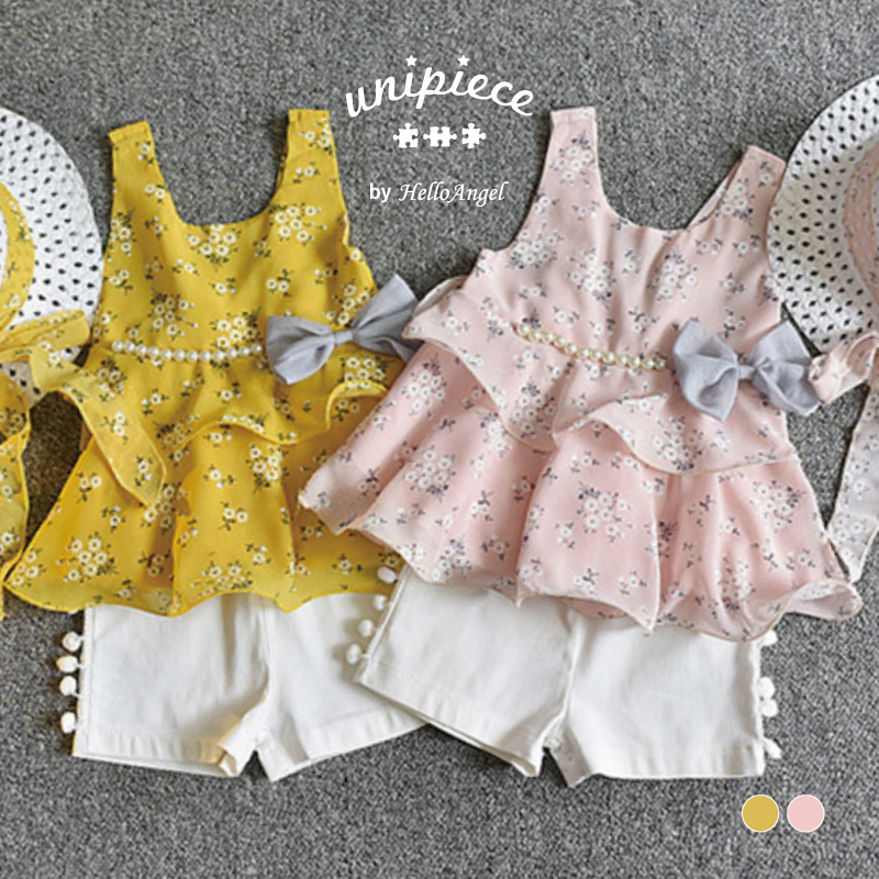 Unipiece 2点セット 003 花柄 ピンク イエロー 110 1 130 キッズ 子供 女の子 かわいい ユニピース 子供服 Helloangel