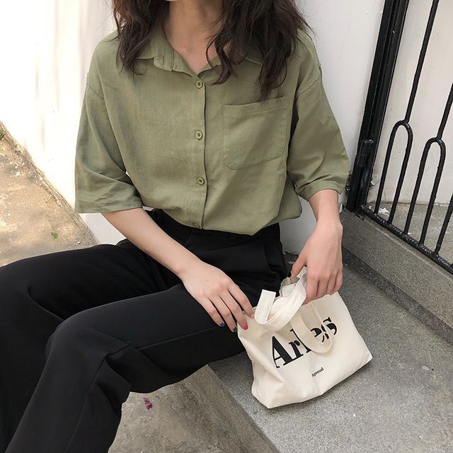 ゆるシャツ トップス レディース シャツ ブラウス 半袖 シャツカラー フロントボタン ドロップショルダー カジュアル レイヤード きれいめカジュアル 夏 春 Tp 06 Y Happy Orurea ハッピーオルレア