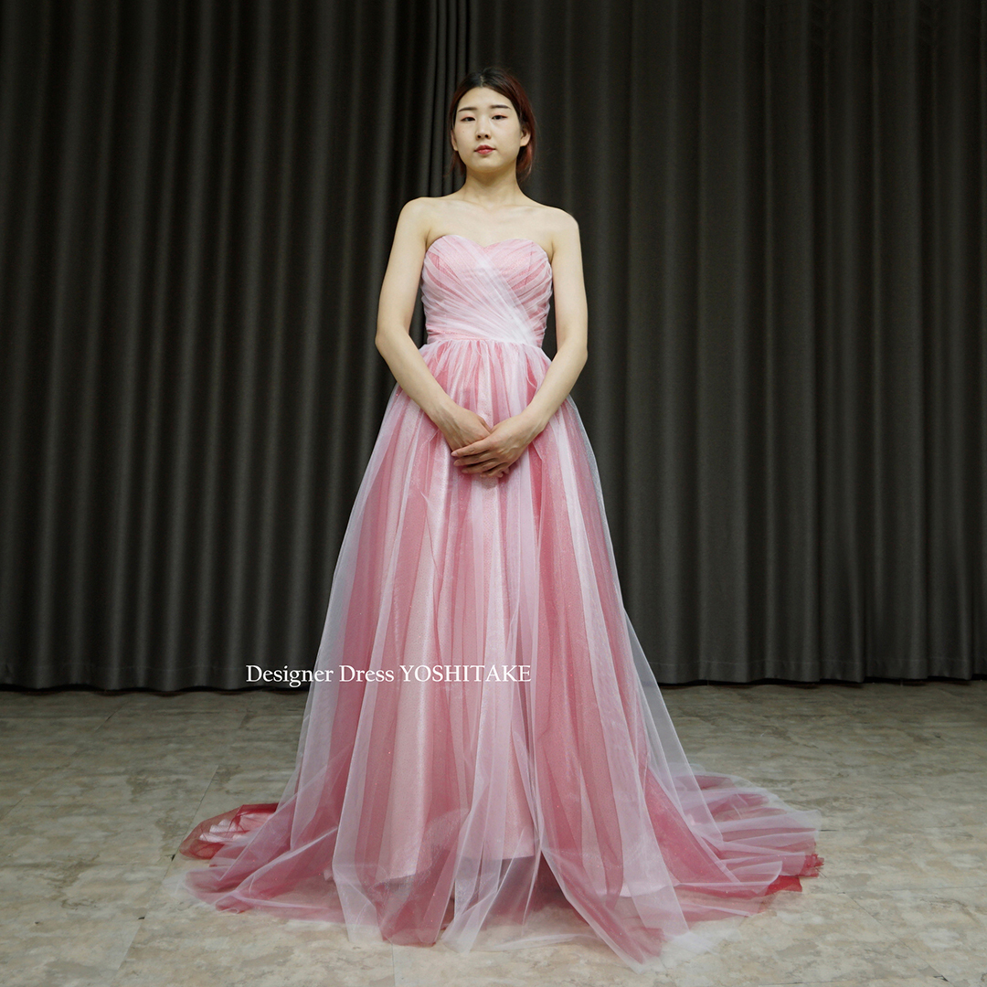 カラードレスaラインパニエなしスレンダー赤白ドレス 披露宴 撮影 演奏会 発表会 ウエディングドレス アールデコ R Deco