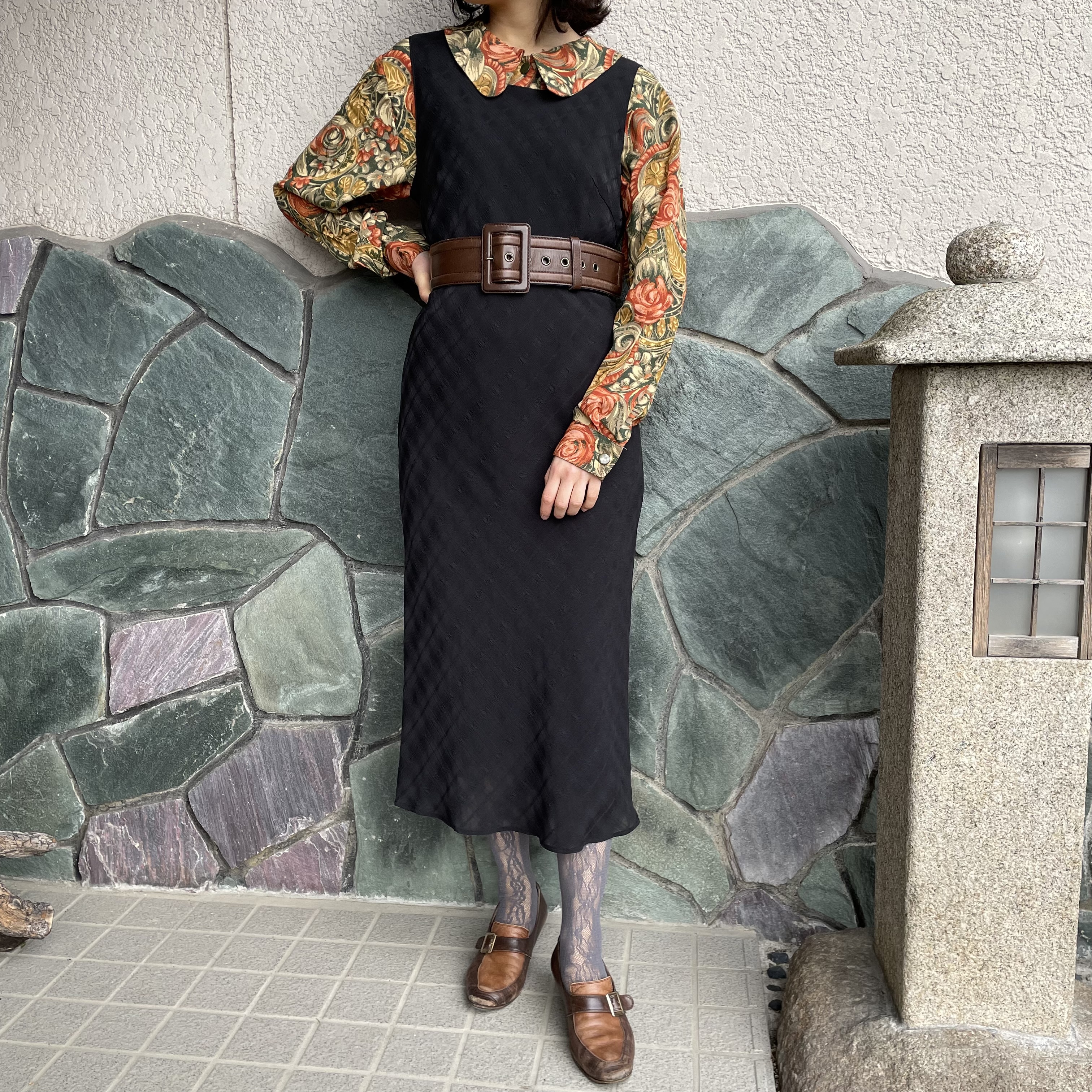 リメイク古着 レトロワンピース リボン 古着屋granme