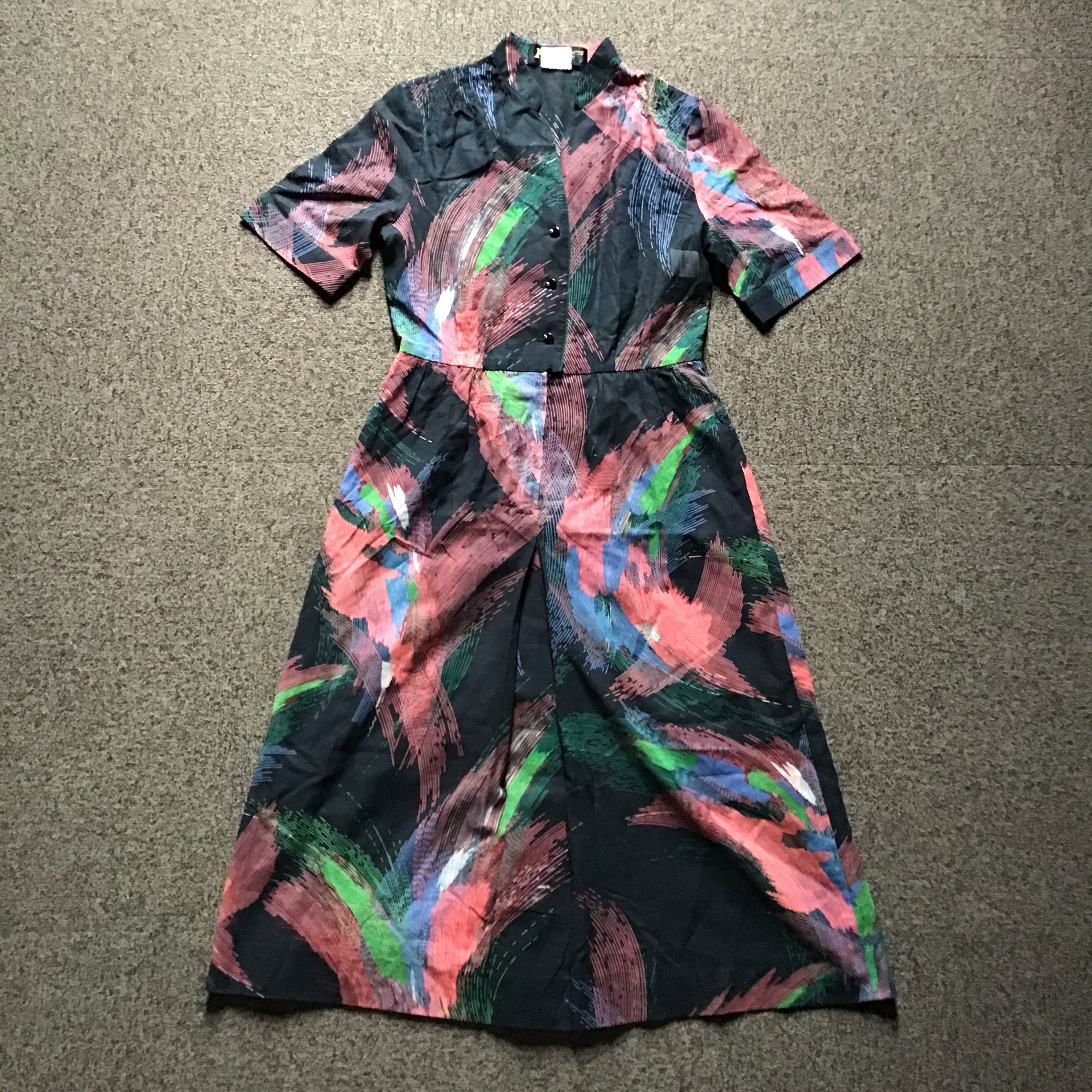 古着 薄手 半袖 透け感 ワンピース 個性的 綺麗 涼しい サイズ9 古着屋 Paet