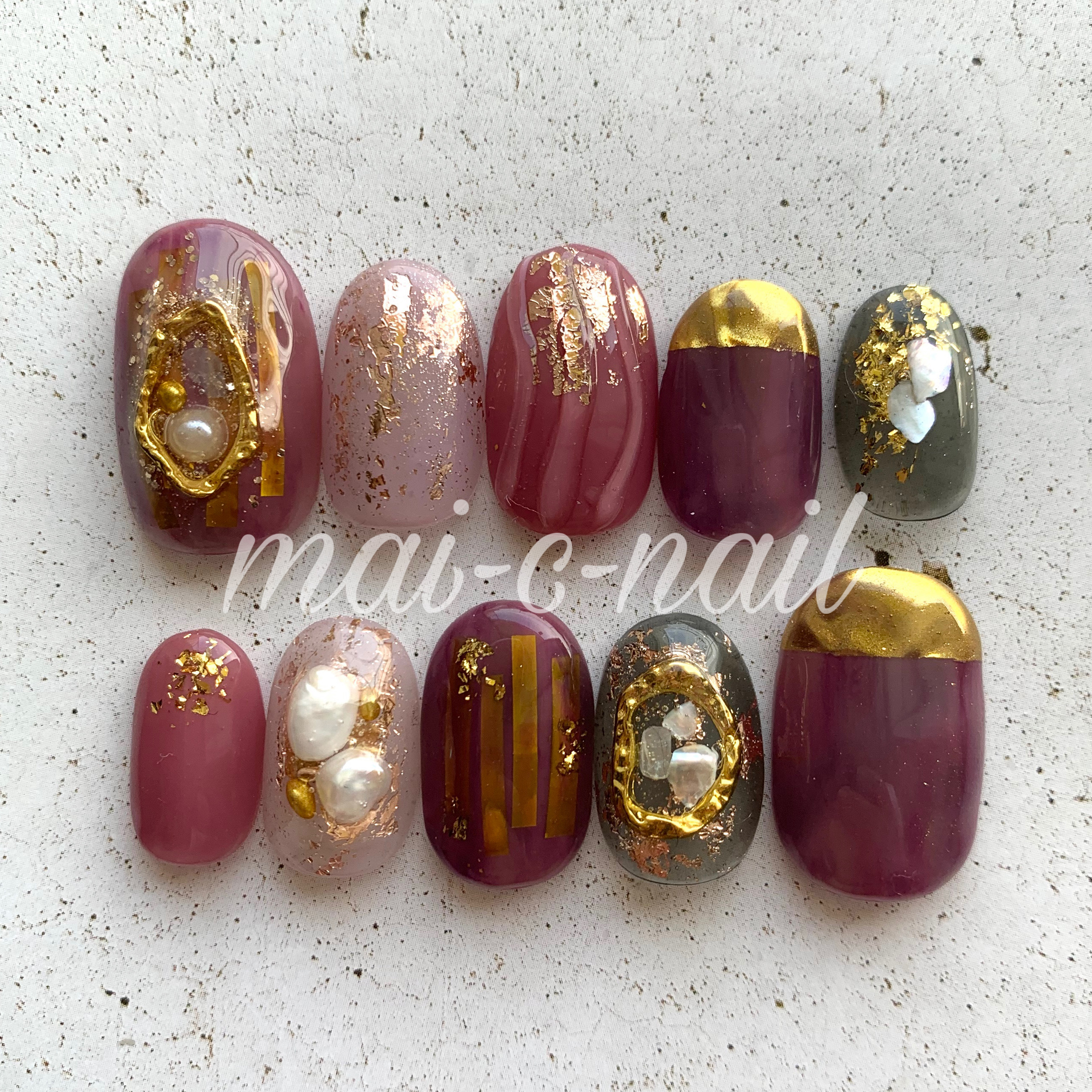 ネイルチップ くすみピンクパープルニュアンス ネイルチップ Mai C Nail