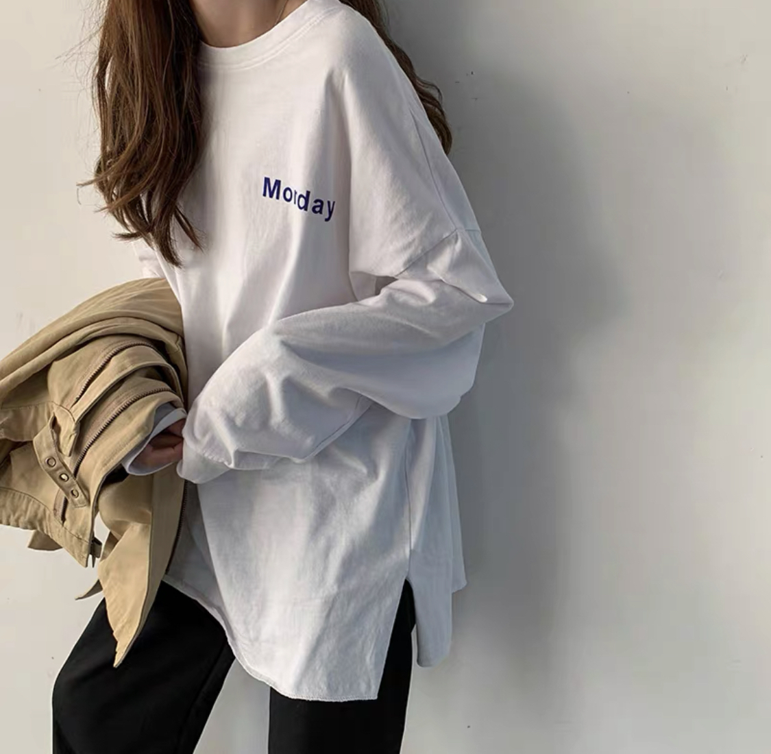 韓国レディースファッション 6284 お洒落 カジュアル シンプル プリント ロング Tシャツ 流行オルチャンファッション 人気のプチプラ韓国 レディースファッション新作通販 Aliceholly