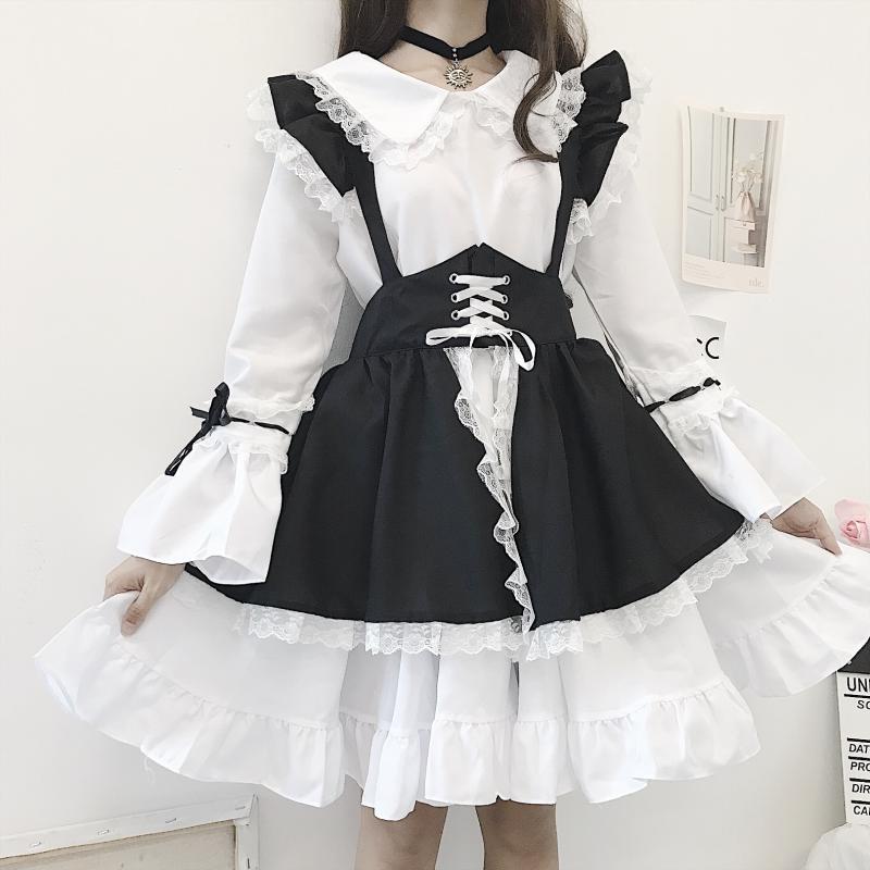 フリル 袖リボン キャンディースリーブ エプロン付き メイド服 コスプレ ロリ ハロウィン Rumina Select Shop