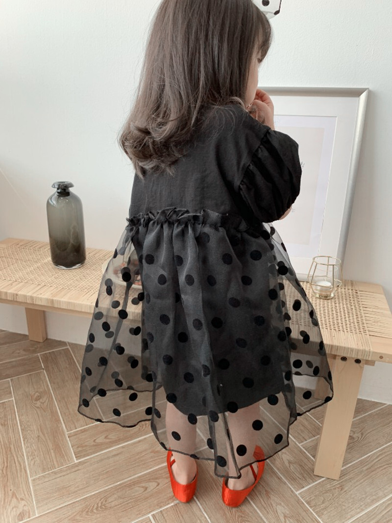 女の子 ボリューム袖 ワンピース ひざ丈 入学式 フォーマル 半袖 ワンピース 春 きれいめ 結婚式 チュール ワンピ ドレス スカート 子供服100 110 1 130 140 キッズ ジュニア ブラック ホワイト水玉 ドット 清楚 送料無料 韓国レディース キッズファッション