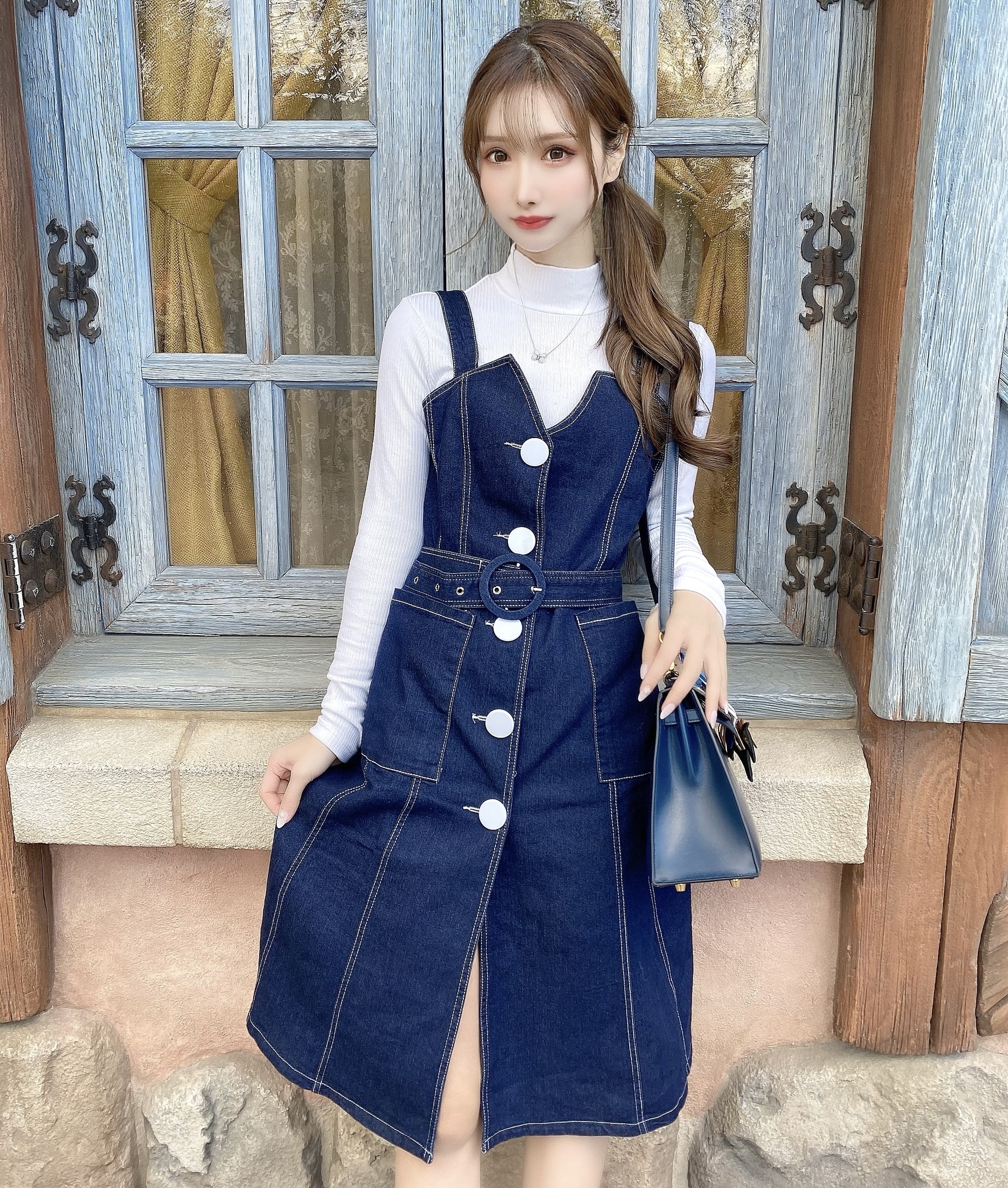 Navyデザインミドル丈ワンピ Selectshop Lumignon