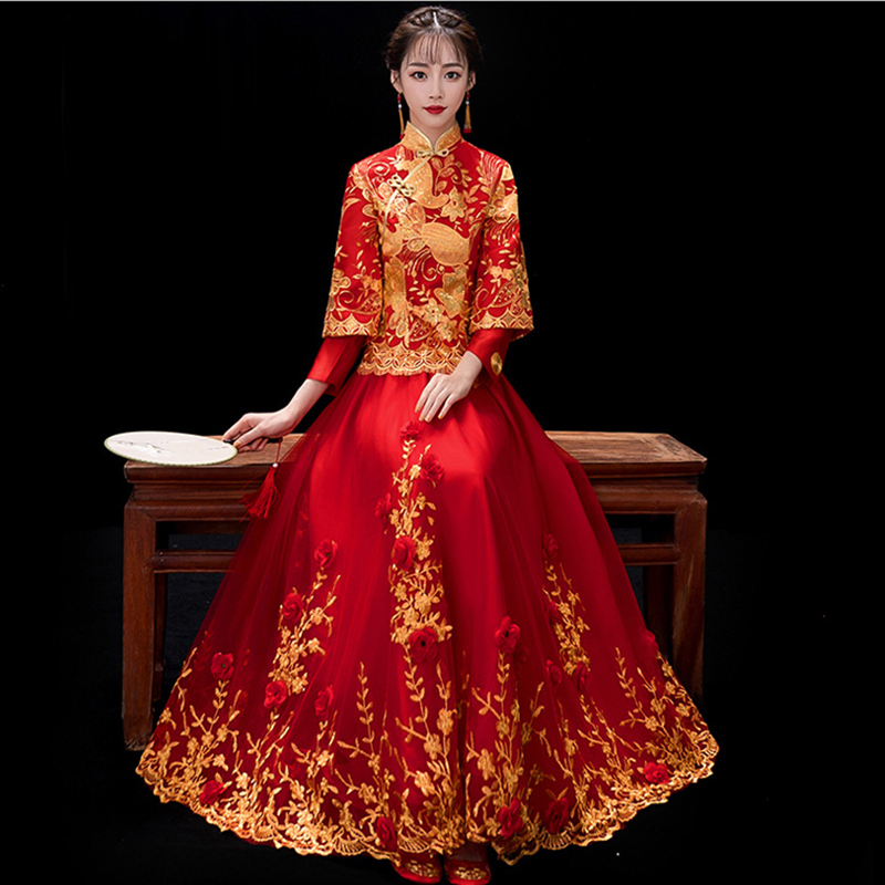 中国式花嫁鳳服、秀稲竜鳳のウェディングドレスドレス-
