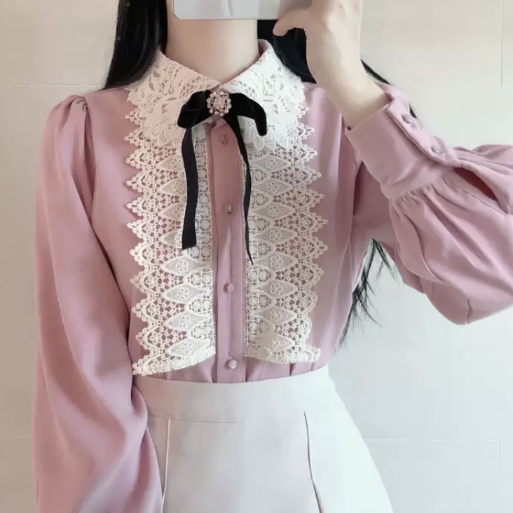 レース デザイン ブラウス リボン ミニワンピース 地雷系 量産型 2色 B5591 韓国レディースファッション通販 Bella ベラハート Select Import Shop