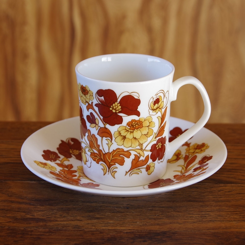 Elizabethan エリザベサン Medow Flower カップ ソーサー 1 レトロなブラウン花柄 イギリス製 ヴィンテージ食器 メドウフラワー Flohmarkt フローマルクト