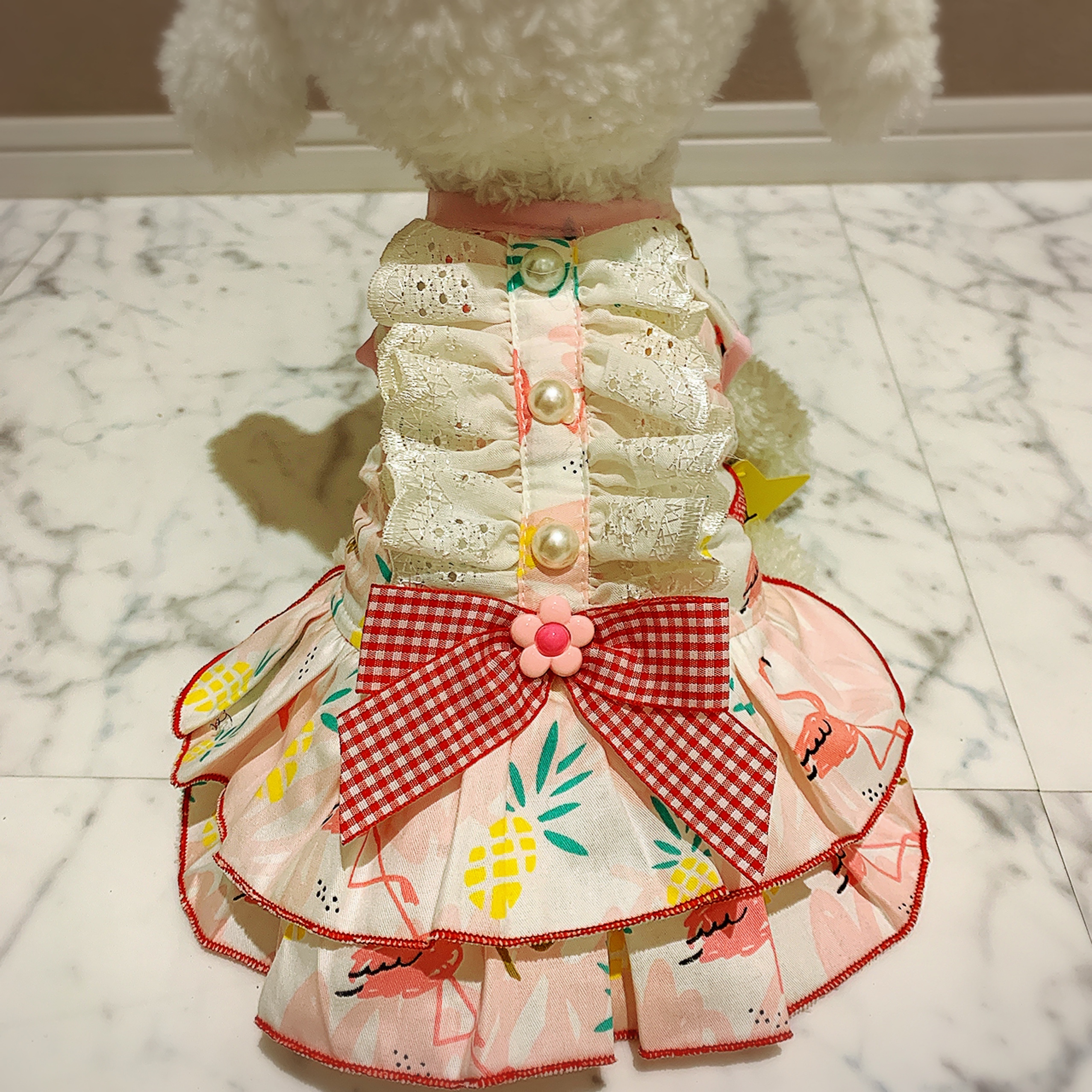 犬服 猫服 ペット服 春夏 コットンワンピース フラミンゴピンク Xs Ronkichimaru ロンキチマル かわいい犬服 猫服 ペット服