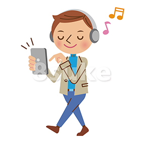 イラスト素材 スマートフォンで音楽を聴く私服の男性 ベクター Jpg 8sukeの人物イラスト屋 かわいいベクター素材のダウンロード販売