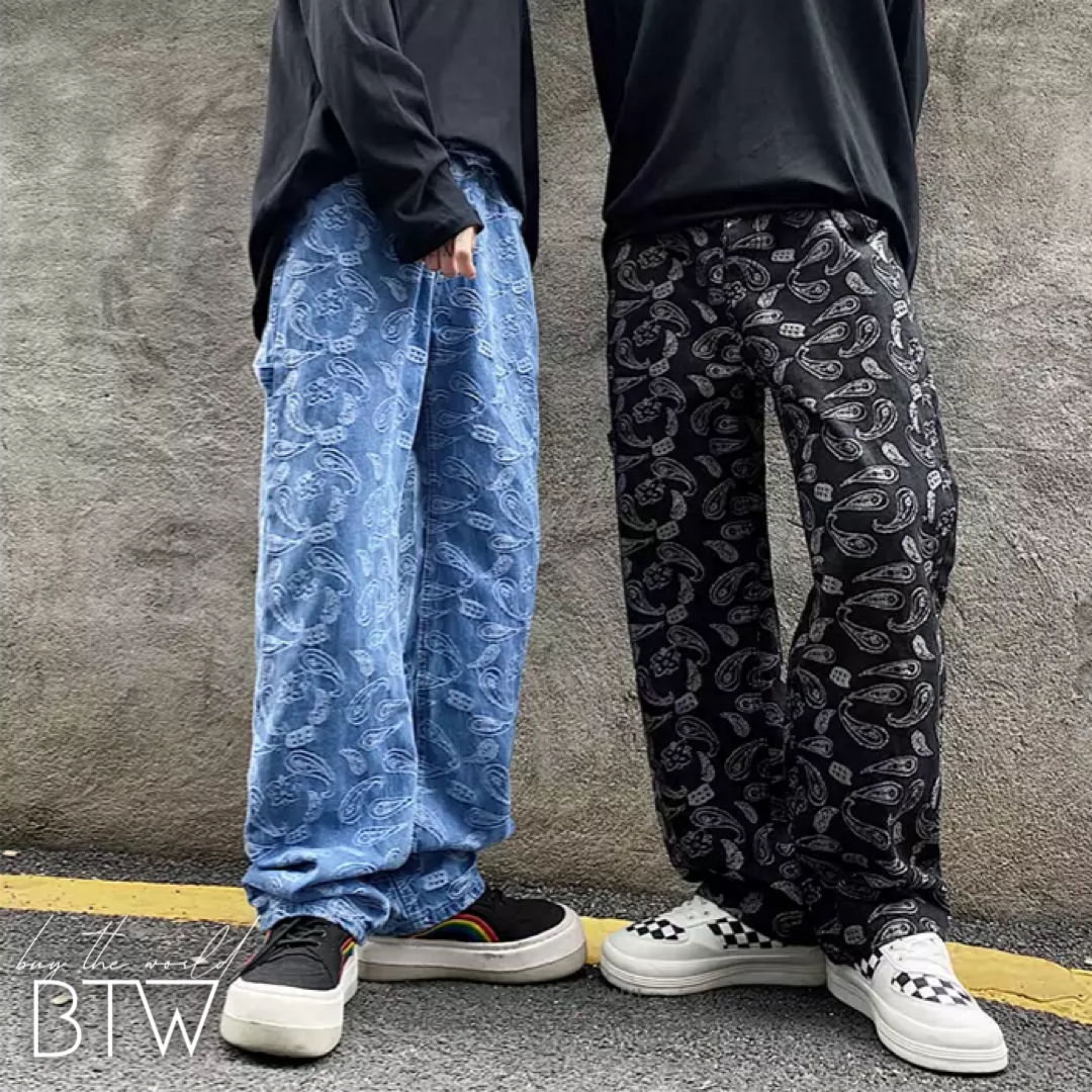 韓国メンズファッション Bw598 ペイズリー おしゃれ 総柄 パンツ ワイド ジョガーパンツ ストリート カジュアル 韓国メンズ服 流行プチプラ韓国メンズファッション新作通販 Buy The World