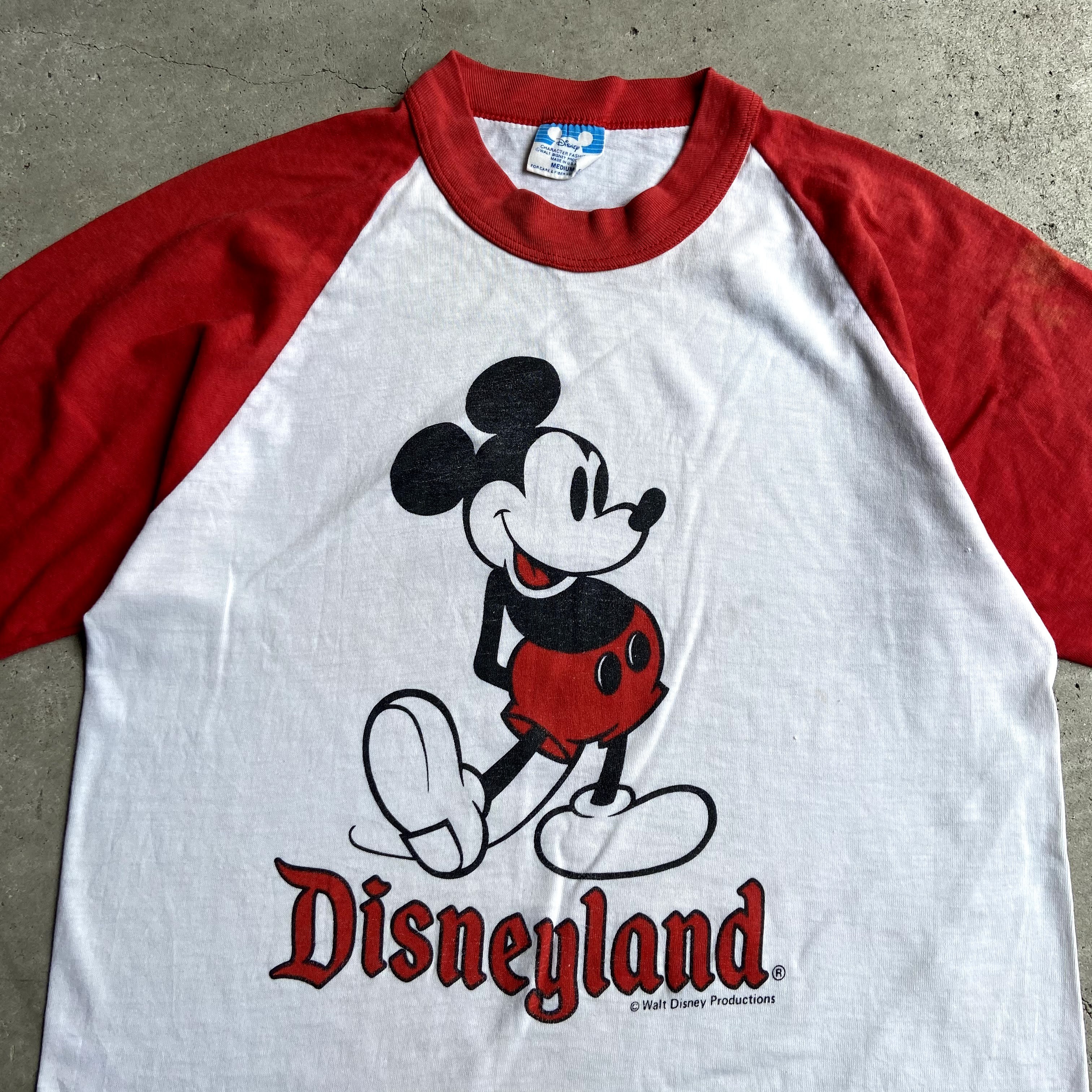 80年代 Disney ディズニー ミッキーマウス キャラクタープリント ラグランtシャツ メンズm レディースl相当 古着 80s ヴィンテージ ビンテージ Mickey Mouse レッド ホワイト 赤色 白 Tシャツ Cave 古着屋 公式 古着通販サイト