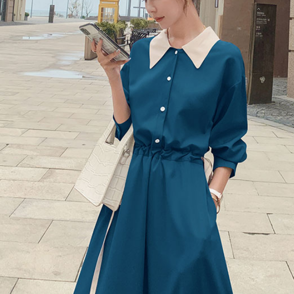 レディースワンピース レトロワンピース 無地 長袖 秋ワンピース シャツワンピ秋冬 秋ワンピース シャツワンピ ロングワンピース カジュアル ロングシャツ Liruha リルハ Meet New Me