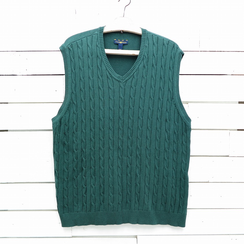 Club Room Vネック ケーブル編み コットンニットベスト ダークグリーン メンズ 2xlサイズ Represent Onlinestore