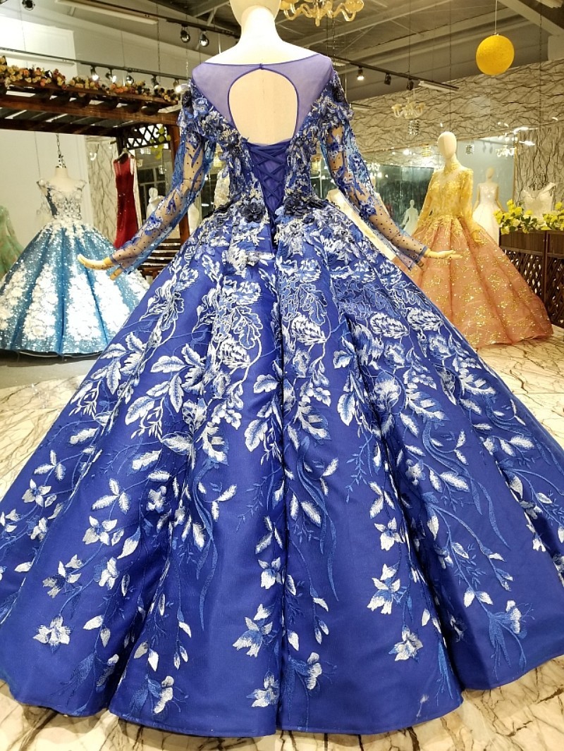 レディーズ ロング丈 レースアップ 演奏会ドレス ステージドレス フワフワチュール ウェディングドレス 花嫁ワンピース 結婚式ドレス フォーマルドレス 華麗 ドレス 青 オートクチュール 結婚式準備 花嫁 Antoinette