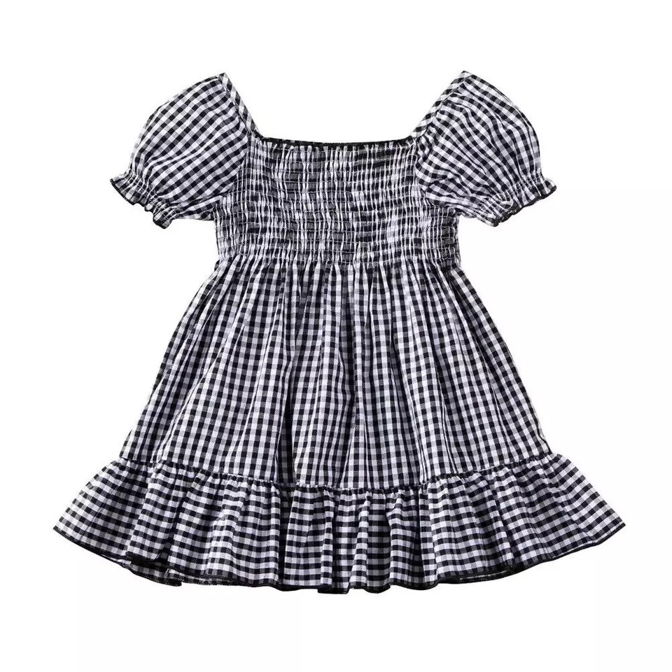 送料無料 予約商品 ギンガムチェック パフ袖 ワンピース プチプラ 可愛い 半袖 キッズ ベビー Selectshop Aya