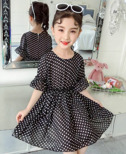 ママサイズ ドット柄 レトロ ワンピース 110 150cm ママサイズ 2カラー 水玉 半袖 膝丈 ハイウエスト フレア 19s S 韓国 子供服 女の子ガールズ キッズ P168 A Dear Child