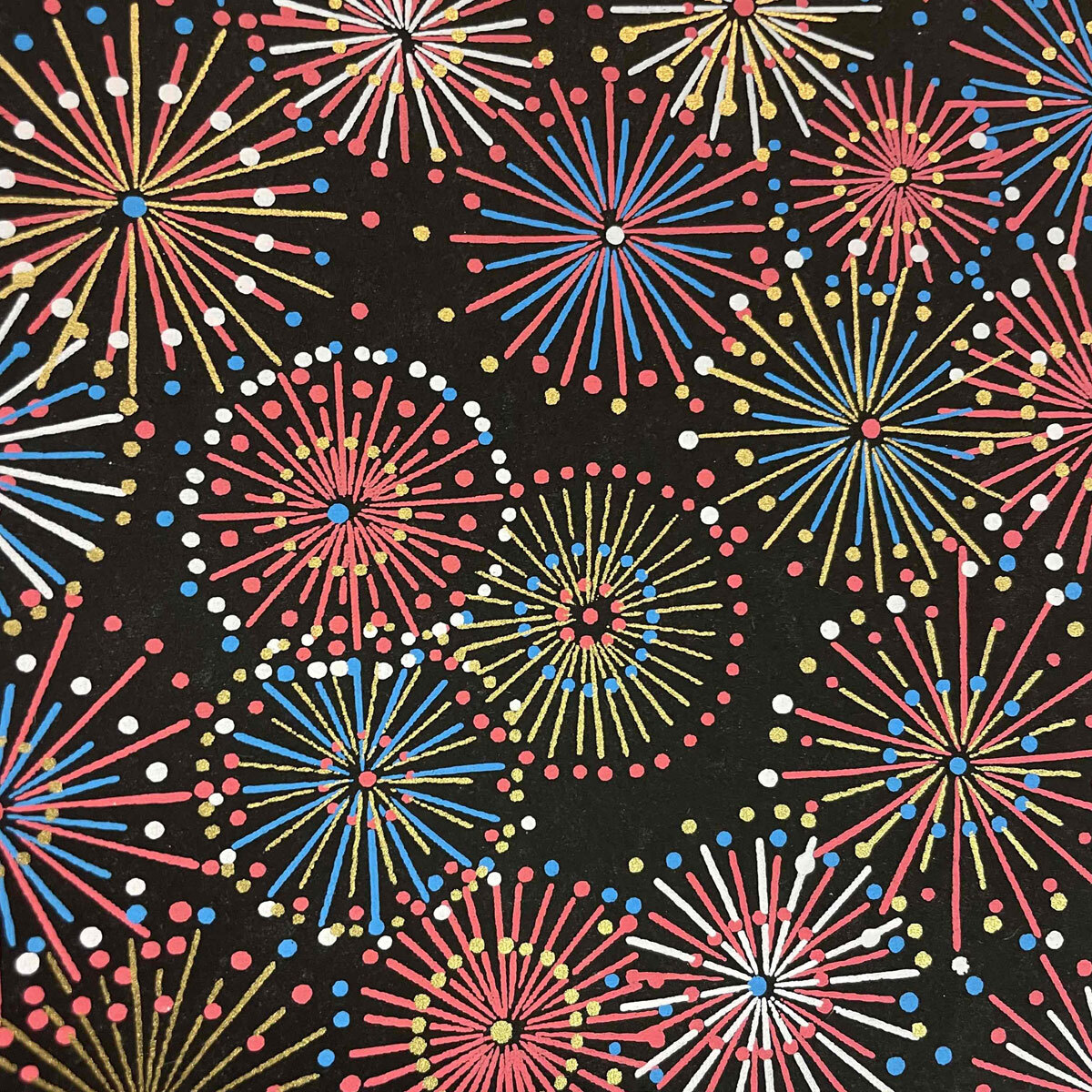 華やかな友禅紙 Yuzen Dying 花火 夏の風物 黒色 折り紙 連鶴 クラフトに 約63ｘ95 森田和紙オンラインショップ 倭紙の店
