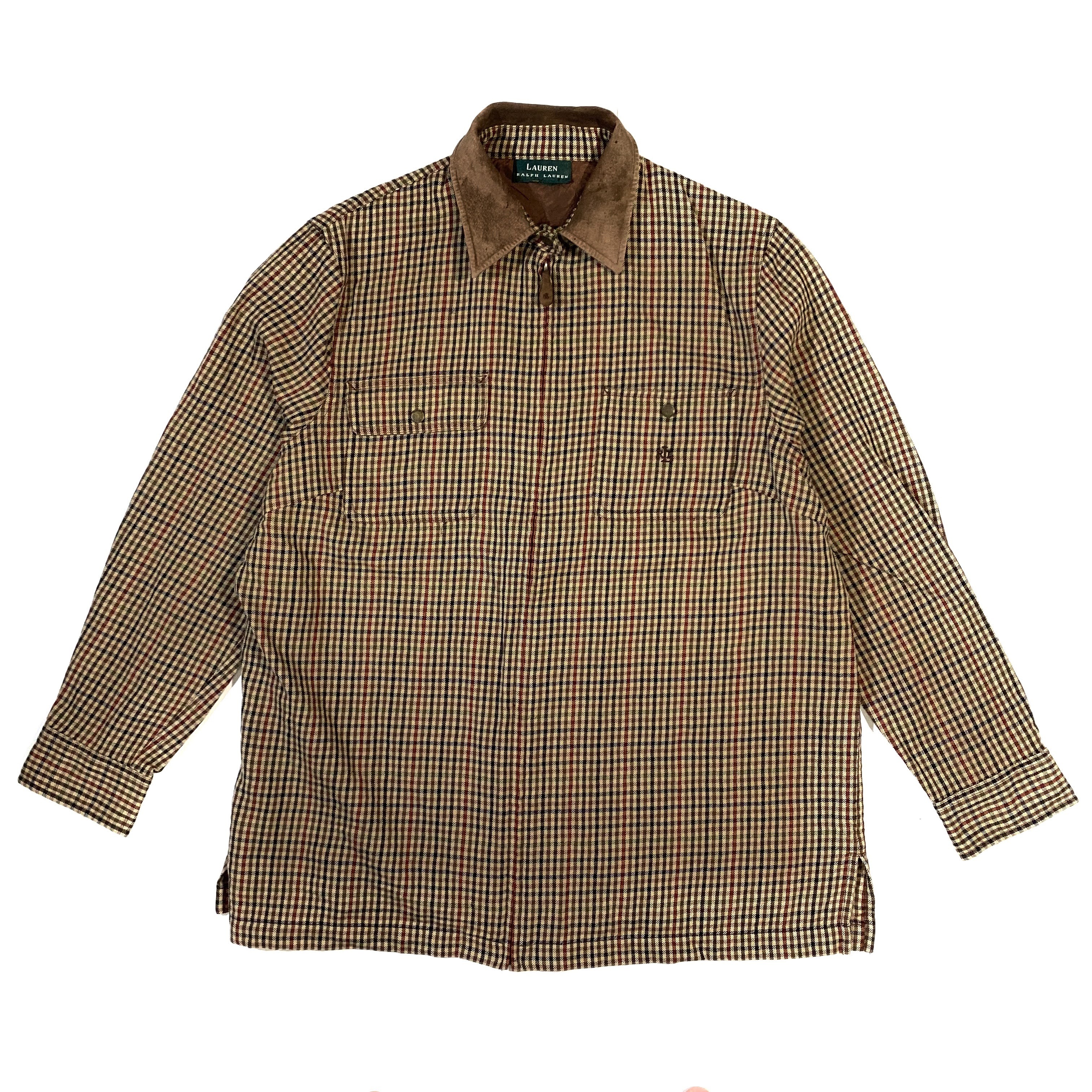 Lauren Ralph Lauren ローレン ラルフローレン チェック柄 スエードレザー襟 フルジップ ウールシャツジャケット レディースl ベージュ古着 ブルゾン ジャケット Cave 古着屋 公式 古着通販サイト 10 27 12 00まで期間限定セール開催中