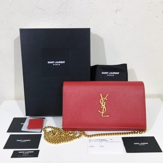 Saint Laurent Paris サンローランパリ Ysl ショルダーバッグ 赤 チェーン ゴールド レザー ブランド古着brooch