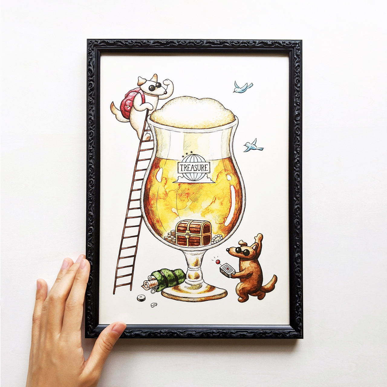 ビールと宝箱 アートプリント イラスト複製画 Cashew Fafa