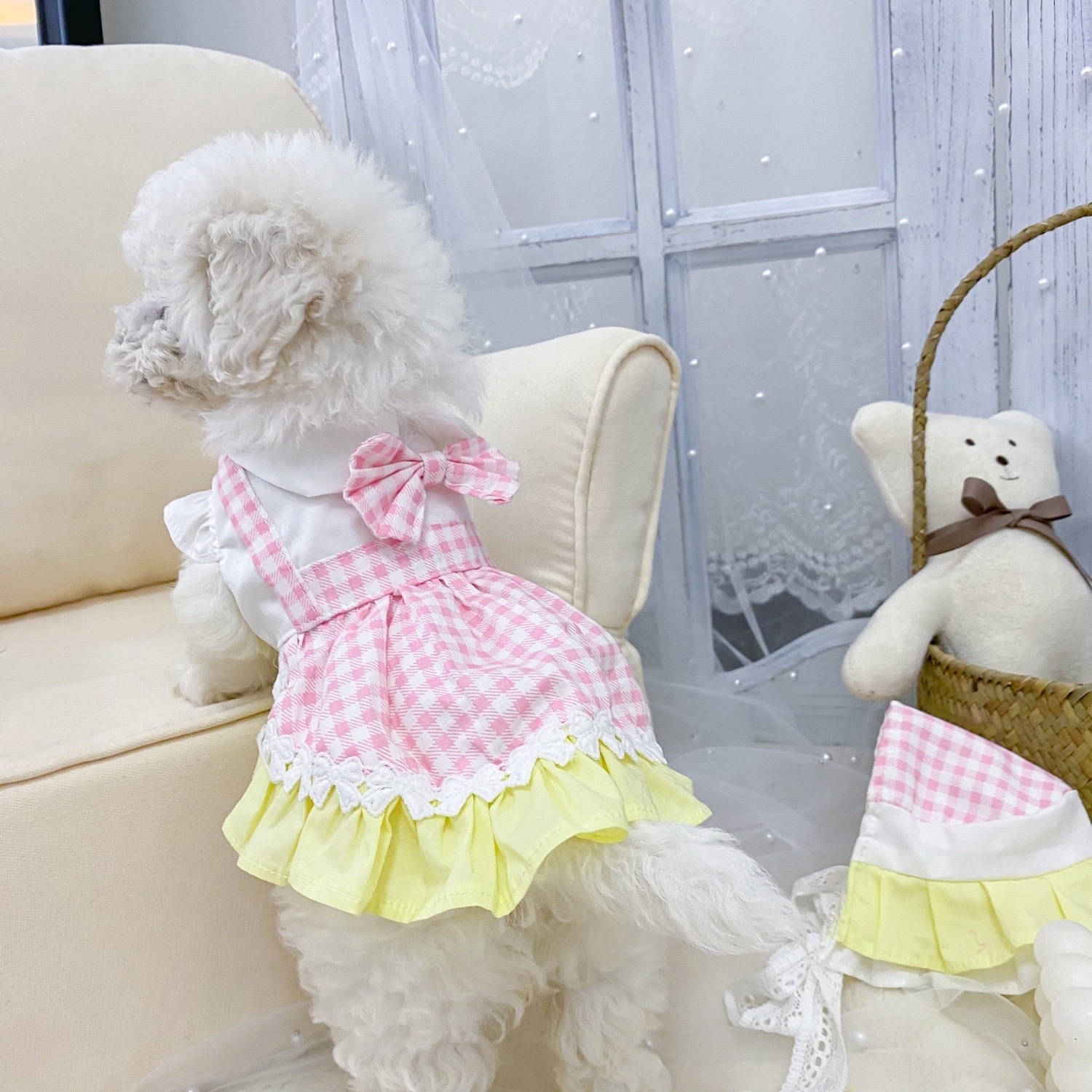 Wシリーズ イエロー ピンクギンガムチェックワンピース プチプラでも可愛い愛犬のお洋服通販 Sunnysevenpet