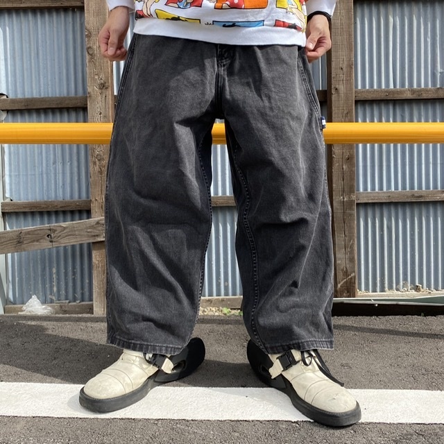 90年代 90s Tommy Jeans トミージーンズ Tommy Hilfiger トミーヒルフィガー ワイド バギー デニム ペインターパンツ ジーンズ ヴィンテージ ビンテージ クロップド 半端丈 フェードブラック 黒 メンズw32 古着 デニムパンツ Cave 古着屋 公式 古着通販サイト