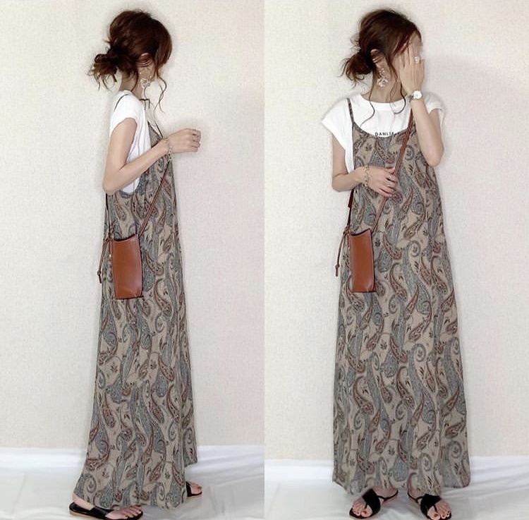 3color ペイズリー柄バックストラップキャミワンピース Jbgcompany