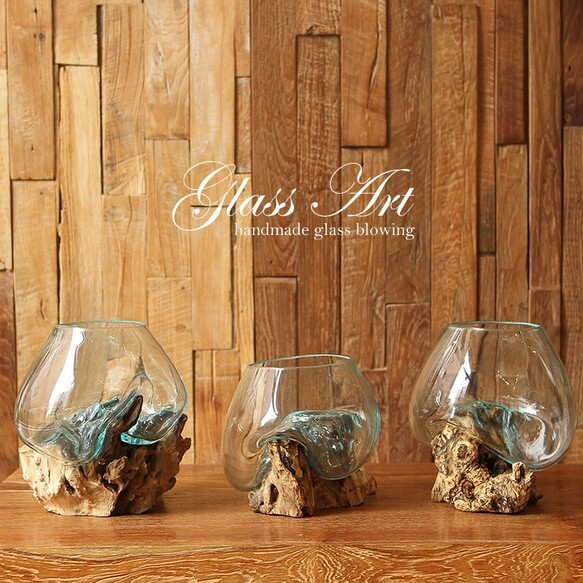 当日出荷 吹きガラスと木のオブジェ水槽 M ベタ や メダカ の飼育にも オシャレな水槽 アソート Cita Cita