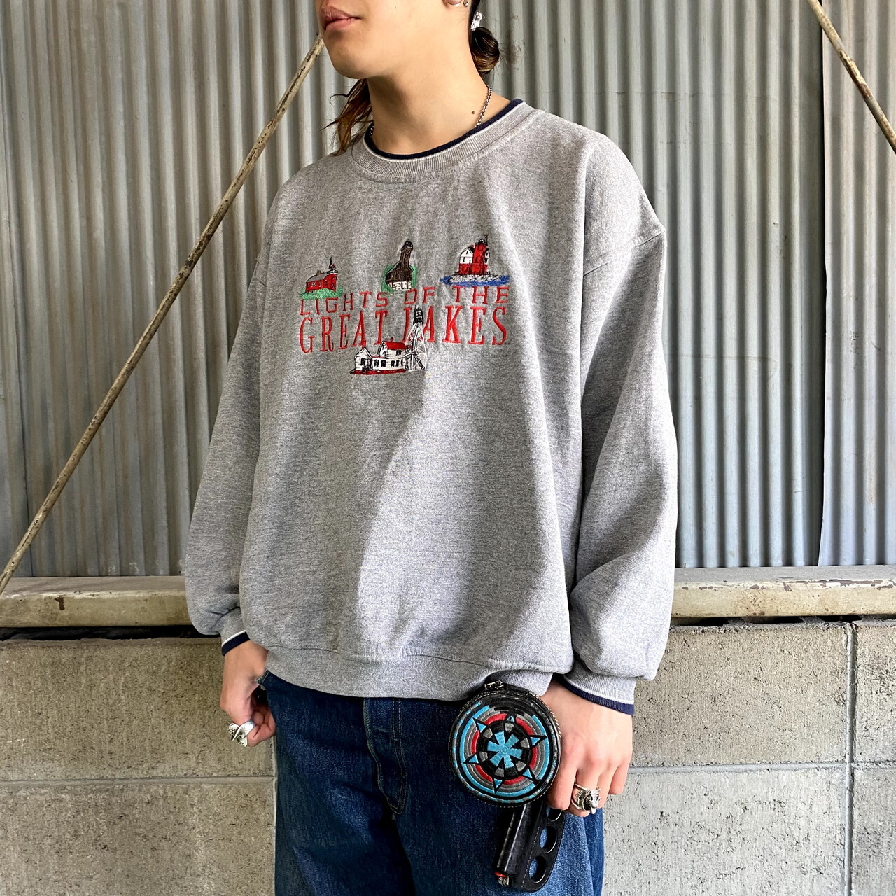 90年代 Usa製 ビンテージ 刺繍入り スウェット メンズl 古着 90s ヴィンテージ トレーナー グレー スウェット Cave 古着屋 公式 古着通販サイト