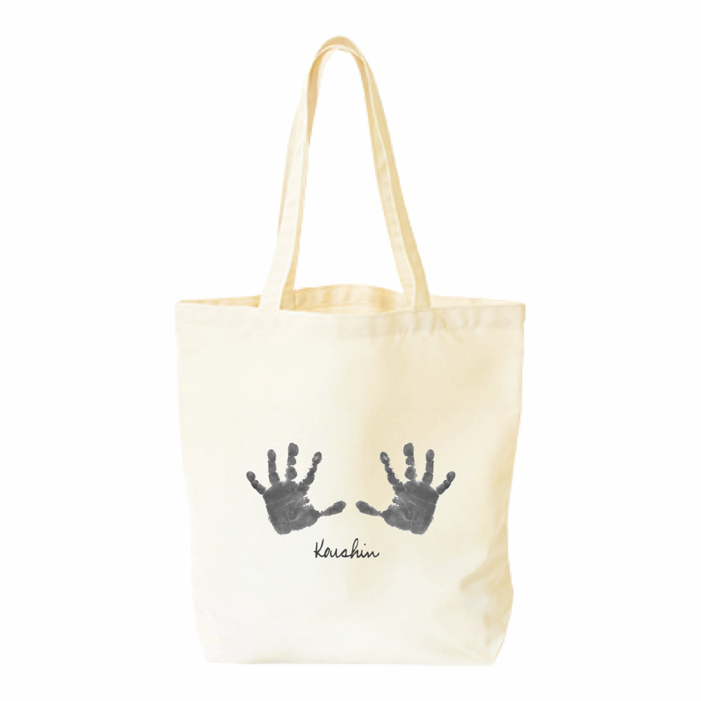 オーダー制作 コンビニ用エコバックにも 手形足形コットンバッグ 手形足形アート花フラワーメモリアルグッズとハンドメイドminato