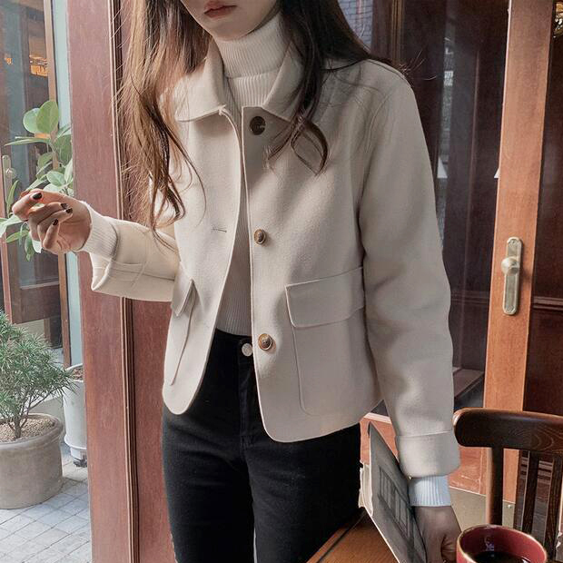 シングルブレストショートコート 全2色 コート アウター ショートコート ビッグポケット 長袖 かわいい 人気 レディース 安い 韓国ファッション 2210 Sinsakumall